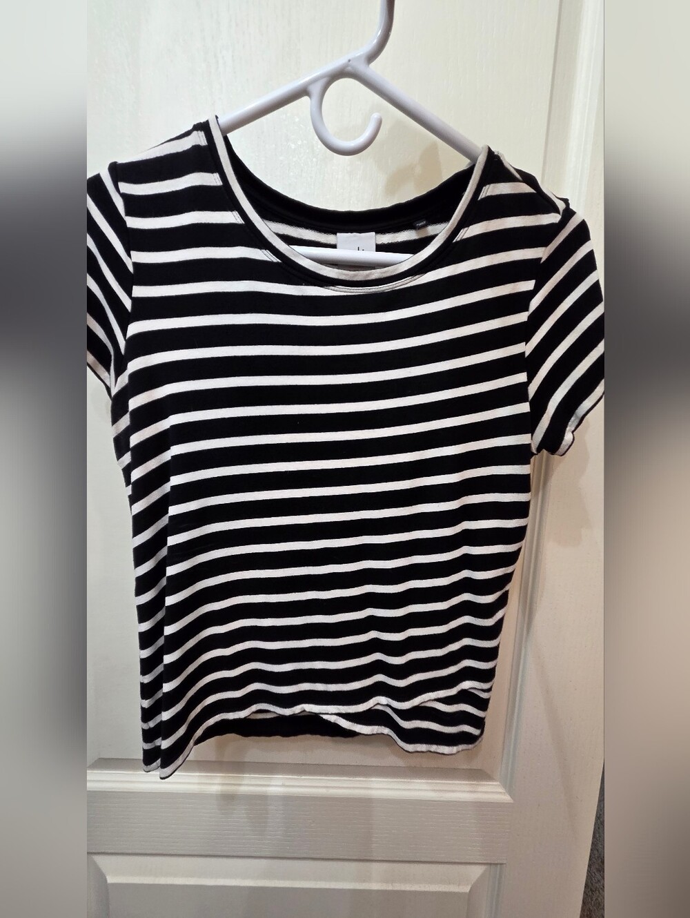 CAbi Black & White Striped Short Sleeve Tee